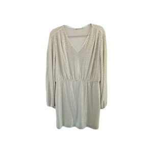 Fraiche By J IVORY W/gold Sequins. Long Sleeve Lined Dress. Ladies Size XL